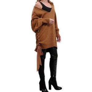 FREE PEOPLE Be Mine Oversized Tunic Sweater Knit Dress SZ Large Light Terracotta